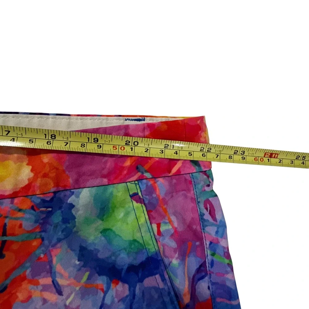 Hreski Mens Size 44 Watercolor Paint Splatter Golf Shorts Rainbow Stretch